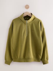self. Olive Green Half Zip Sweatshirt - Image 1 of 3