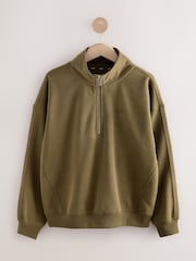 self. Olive Green Half Zip Sweatshirt - Image 10 of 12