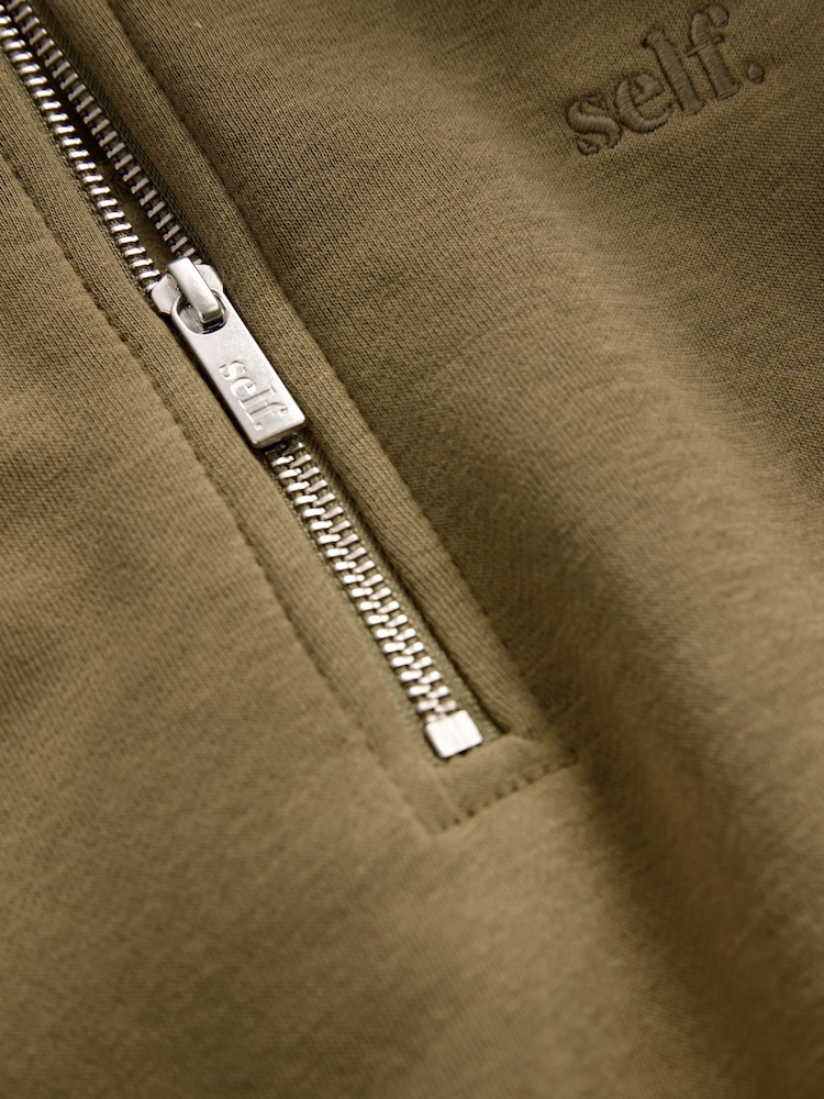 self. Olive Green Half Zip Sweatshirt - Image 12 of 12 self. Olive Green Half Zip Sweatshirt - Image 12 of 12