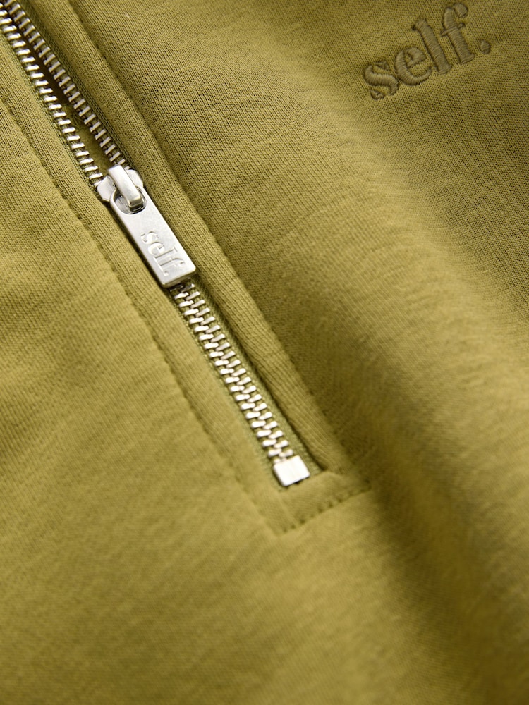 self. Olive Green Half Zip Sweatshirt - Image 2 of 3