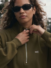 self. Olive Green Half Zip Sweatshirt - Image 6 of 12