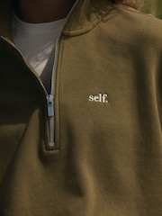 self. Olive Green Half Zip Sweatshirt - Image 8 of 12