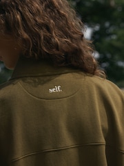 self. Olive Green Half Zip Sweatshirt - Image 9 of 12