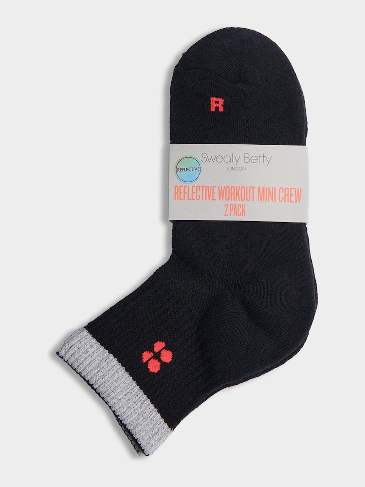 Sweaty Betty Black Reflective Workout Mini Crew Socks 2 Pack - Image 2 of 2