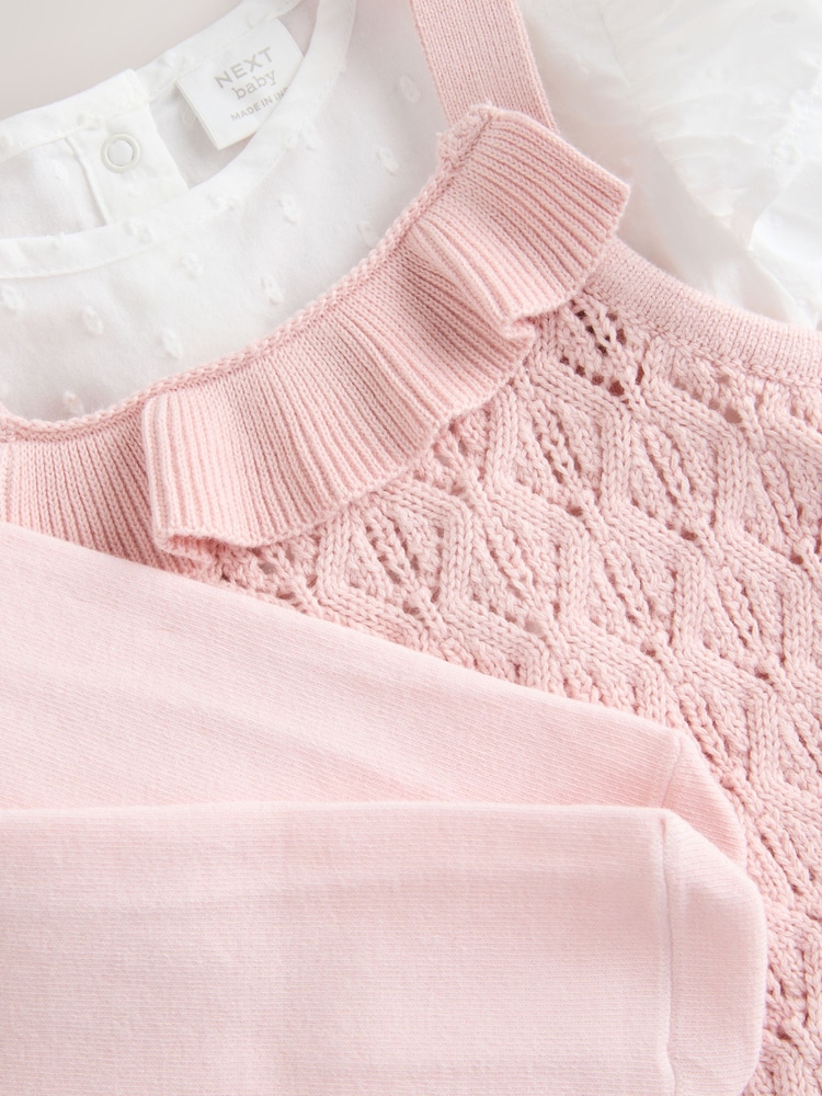 Roz/alb - Baby Romper and Knitted Dungarees with Tights 3 Piece Set (0mths-2yrs) - Image 5 of 8