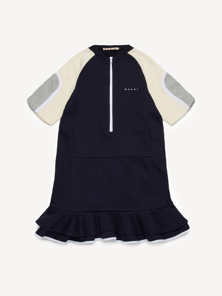 Marni Blue Logo Colourblock Dress With Peplum Hem Detail - Image 1 of 10