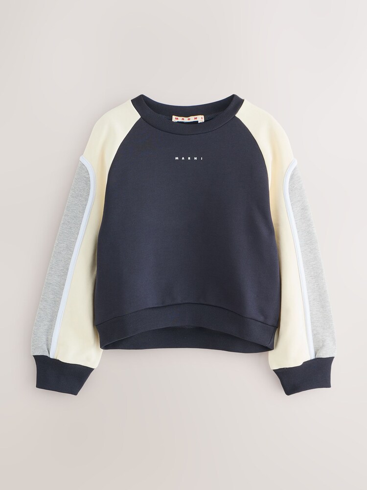 Marni Blue Logo Cropped Colourblock Sweatshirt - Image 1 of 2