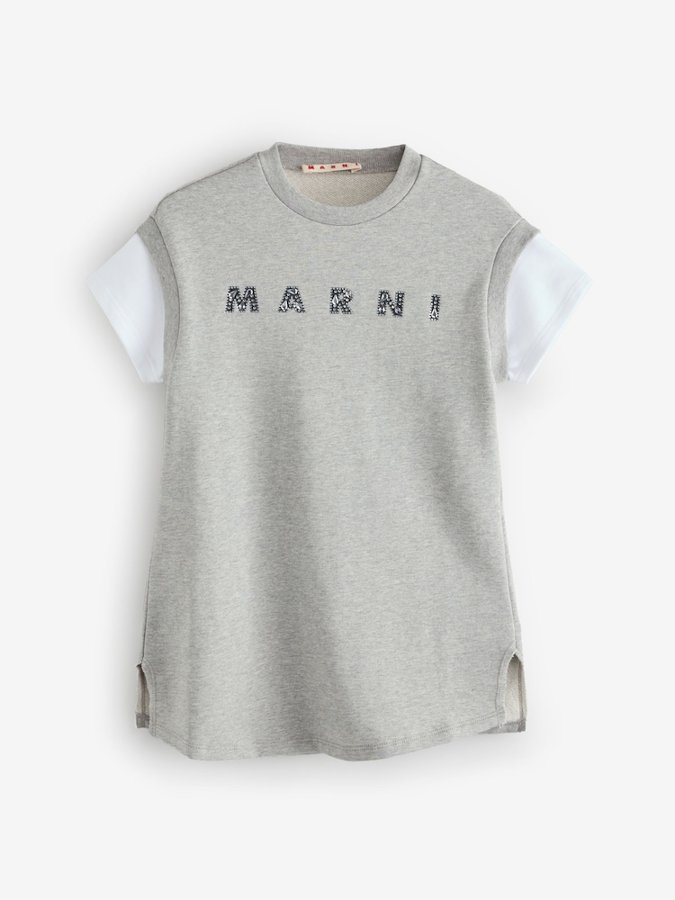 Marni Grey T-Shirt Dress With Diamante Logo - Image 1 of 5
