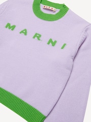 Marni Purple Colourblock Knitted Logo Jumper - Image 4 of 8
