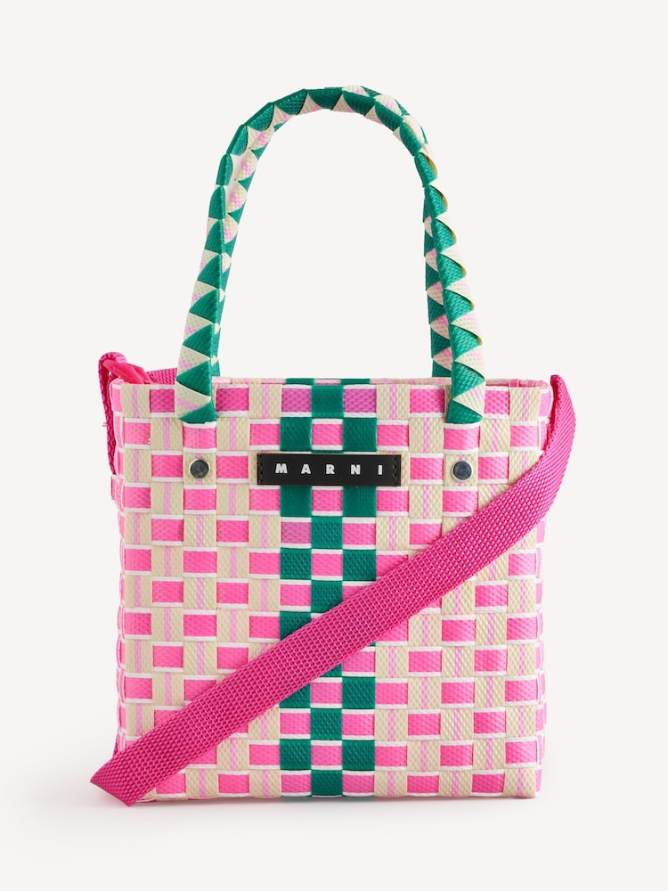 Marni Pink Multicolour Basket Cross-Body Bag With Logo - Image 1 of 6