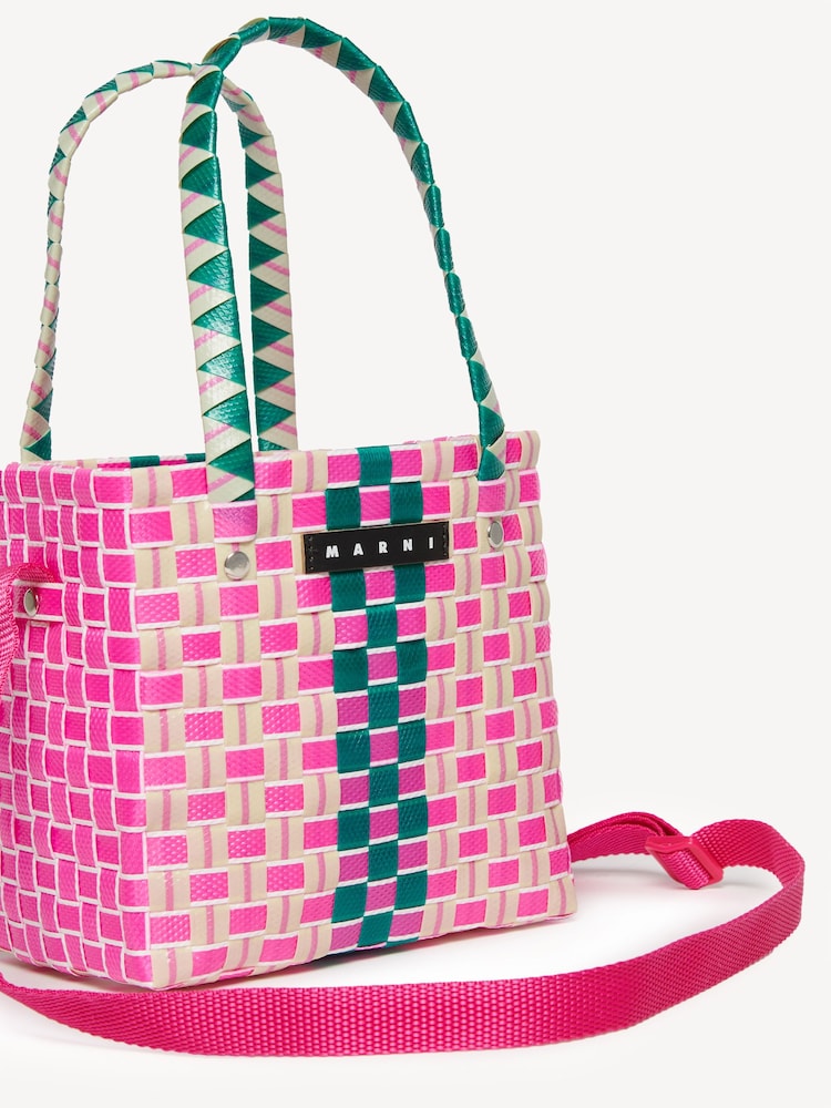 Marni Pink Multicolour Basket Cross-Body Bag With Logo - Image 6 of 6