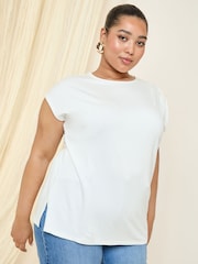 Friends Like These Ivory Curve Short Sleeve Drape Tunic - Image 1 of 4