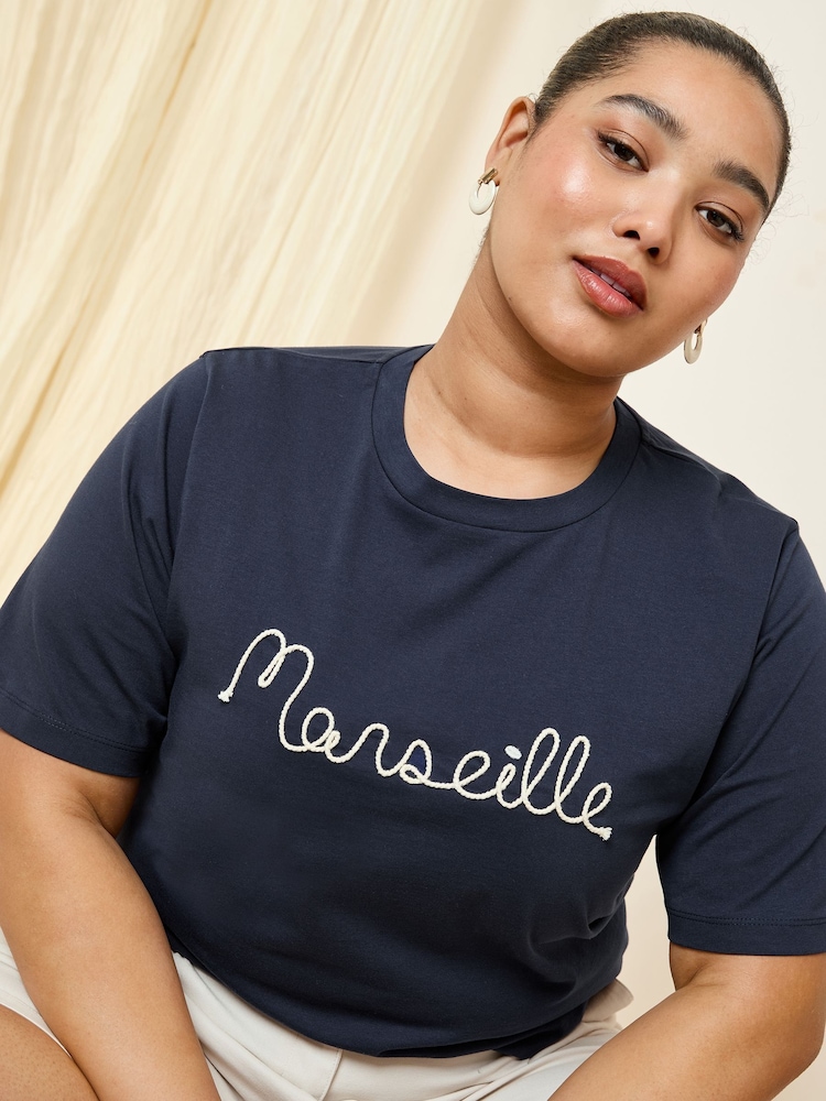 Friends Like These Navy Curve Short Sleeve Rope Embroidered T-Shirt - Image 1 of 5