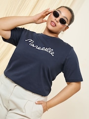 Friends Like These Navy Curve Short Sleeve Rope Embroidered T-Shirt - Image 2 of 5