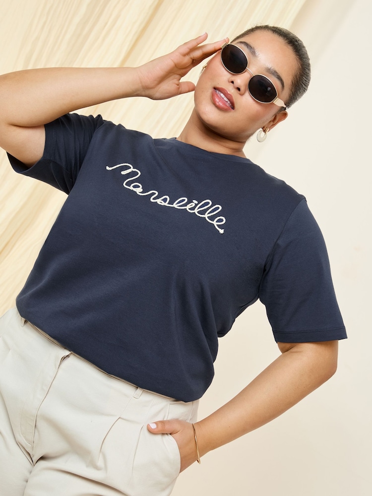 Friends Like These Navy Curve Short Sleeve Rope Embroidered T-Shirt - Image 2 of 5