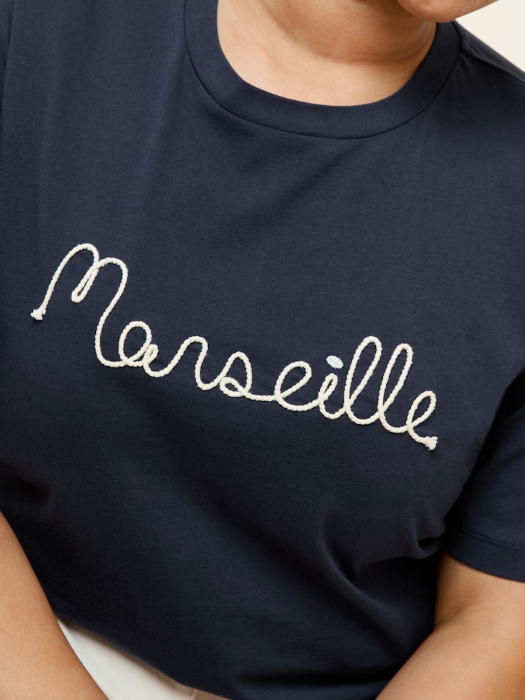 Friends Like These Navy Curve Short Sleeve Rope Embroidered T-Shirt - Image 4 of 5