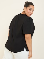 Friends Like These Black Curve Short Sleeve Lace Notch Neck Blouse - Image 4 of 4