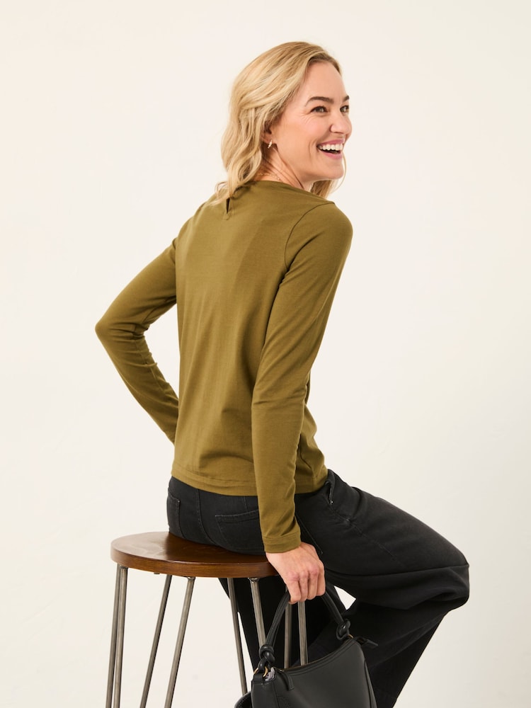 FatFace Nell Olive Green Long Sleeve Top - Image 2 of 5