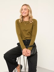 FatFace Nell Olive Green Long Sleeve Top - Image 4 of 5