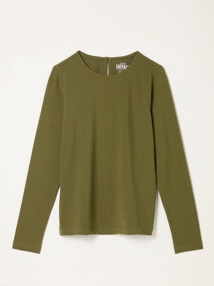 FatFace Nell Olive Green Long Sleeve Top - Image 5 of 5
