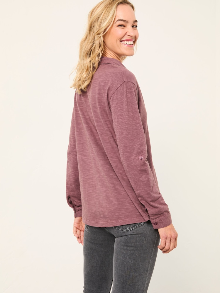 FatFace Paige Dusky Purple Jersey Shirt - Image 2 of 6 FatFace Paige Dusky Purple Jersey Shirt - Image 2 of 6