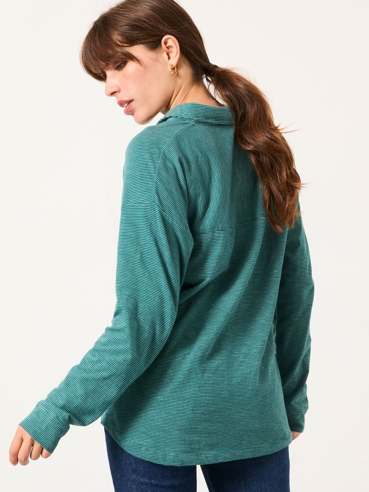 FatFace Teal Blue Stripe Jersey Shirt - Image 2 of 5