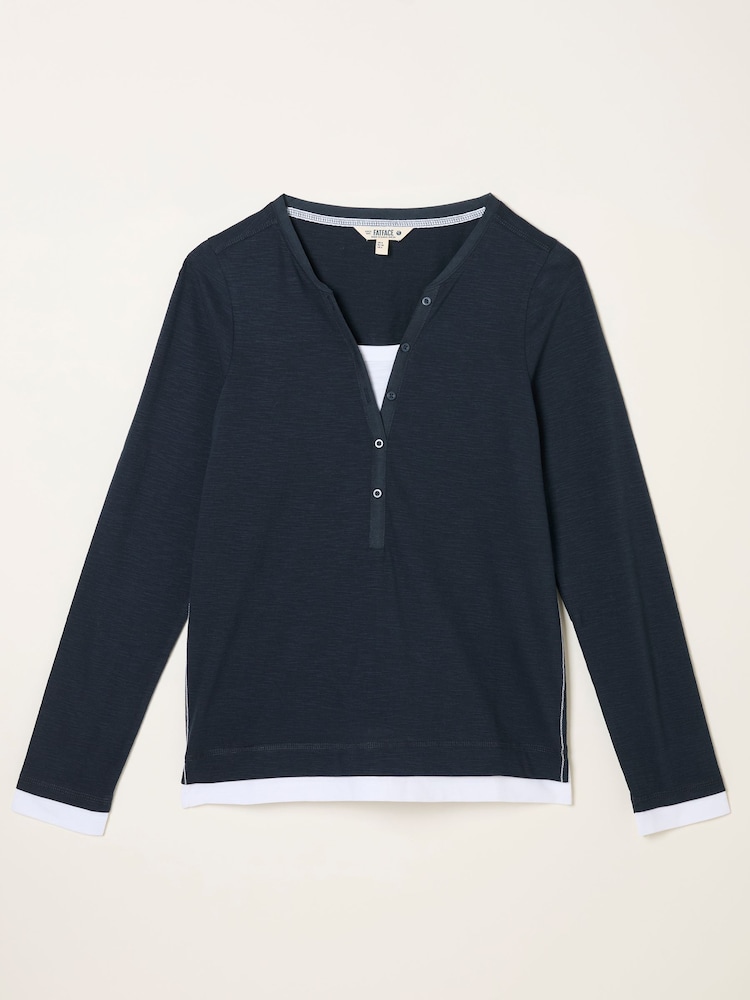 FatFace Navy Mock Henley Top - Image 1 of 1 FatFace Navy Mock Henley Top - Image 1 of 1