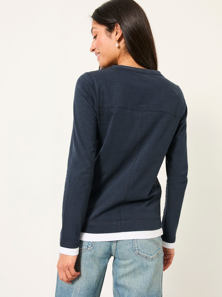 FatFace Navy Mock Henley Top - Image 2 of 6 FatFace Navy Mock Henley Top - Image 2 of 6