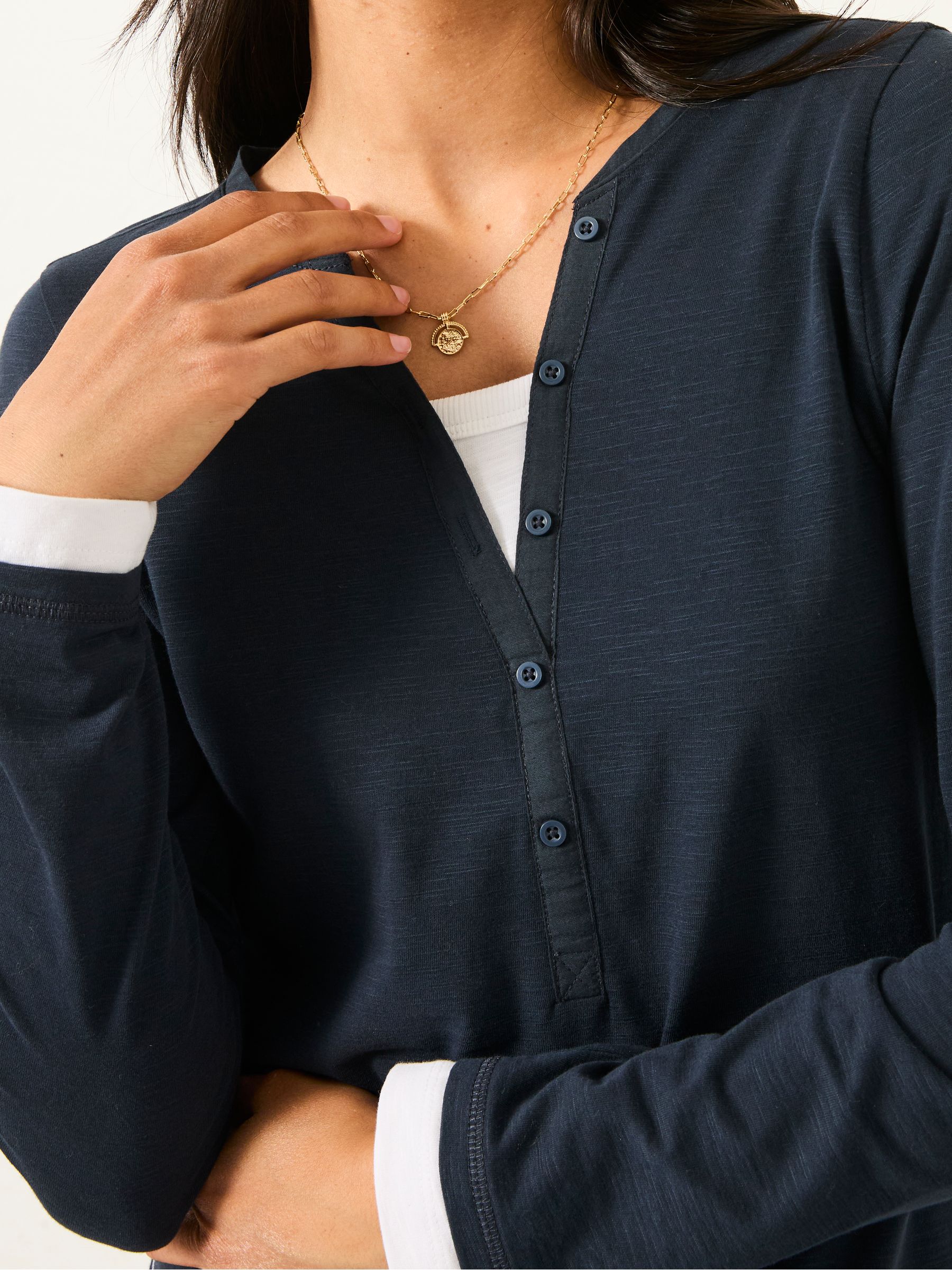 Buy FatFace Navy Mock Henley V-neck Top from the Next UK online shop
