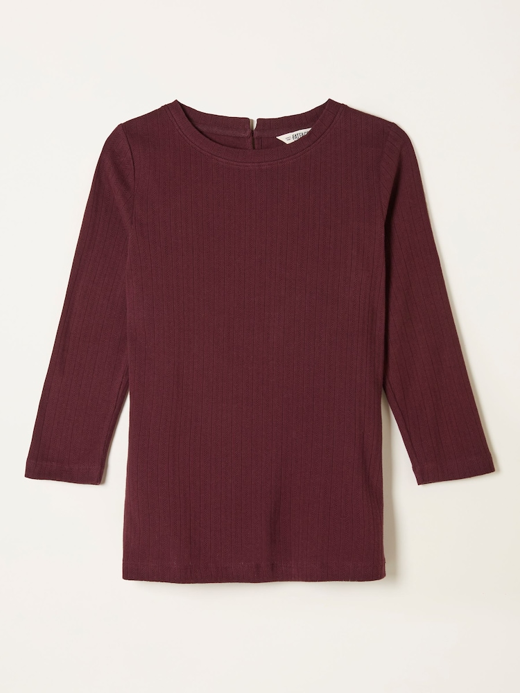 FatFace Callie Burgundy Pointelle 3/4 Sleeve T Shirt - Image 5 of 5