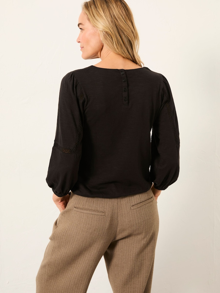 FatFace Cassie Black Broderie Top - Image 2 of 6