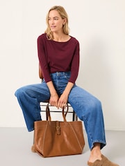 FatFace Pip Burgundy Boat Neck Top - Image 4 of 5
