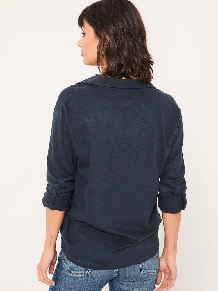 FatFace Paige Navy Jersey Shirt - Image 2 of 5 FatFace Paige Navy Jersey Shirt - Image 2 of 5