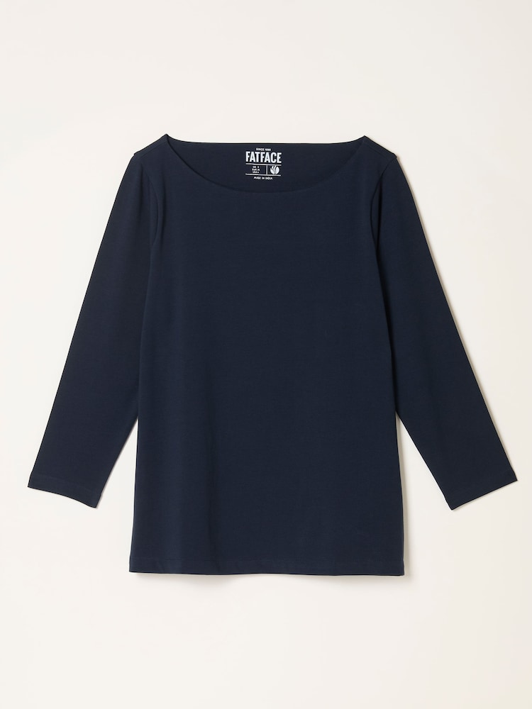 FatFace Pip Navy Boat Neck Top - Image 1 of 1