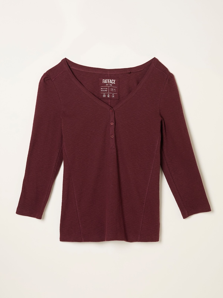 FatFace Connie Burgundy Henley Top - Image 1 of 1