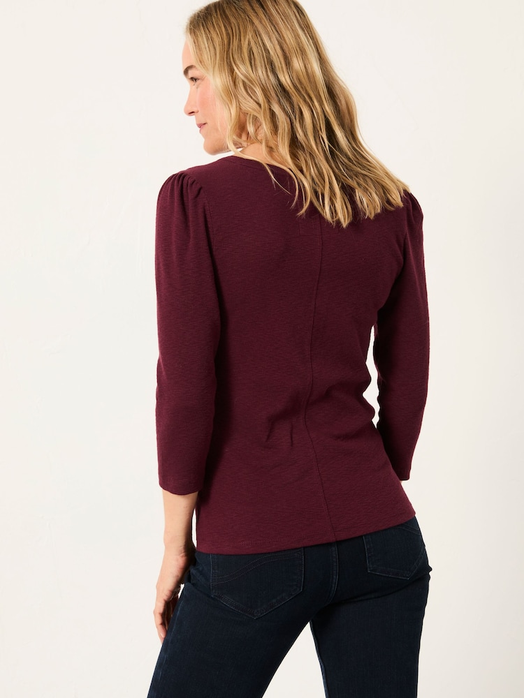 FatFace Connie Burgundy Henley Top - Image 2 of 6