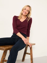 FatFace Connie Burgundy Henley Top - Image 3 of 6