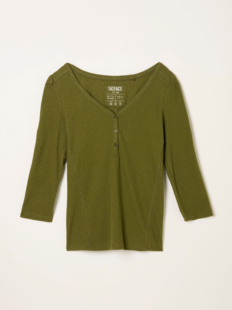 FatFace Connie Olive Green Henley Top - Image 1 of 1