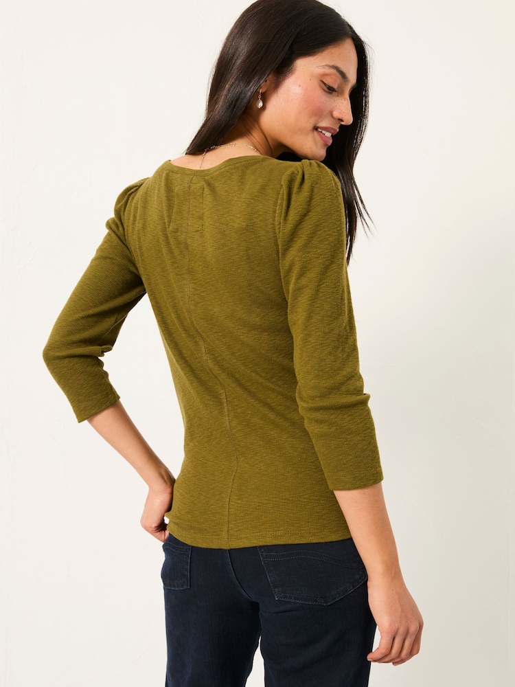 FatFace Connie Olive Green Henley Top - Image 2 of 5 FatFace Connie Olive Green Henley Top - Image 2 of 5