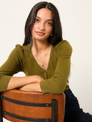 FatFace Connie Olive Green Henley Top - Image 4 of 5