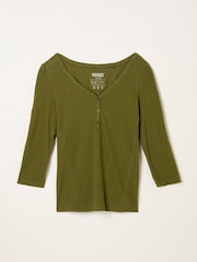 FatFace Connie Olive Green Henley Top - Image 5 of 5