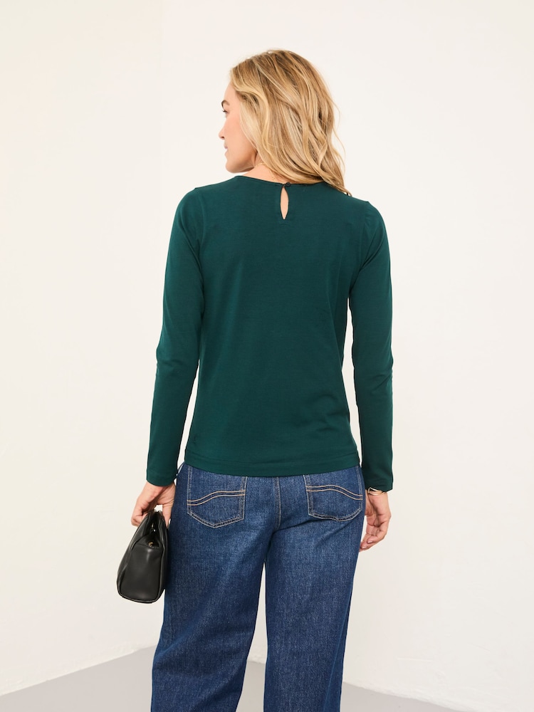 FatFace Nell Teal Blue Long Sleeve Top - Image 2 of 5