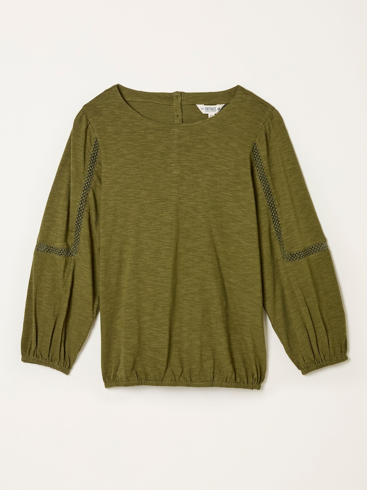 FatFace Cassie Olive Green Broderie Top - Image 6 of 6