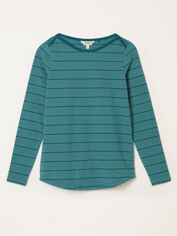 FatFace Breton Teal Blue Stripe T Shirt - Image 1 of 1