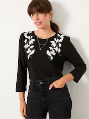 FatFace Ria Black Applique Detail Top - Image 1 of 5