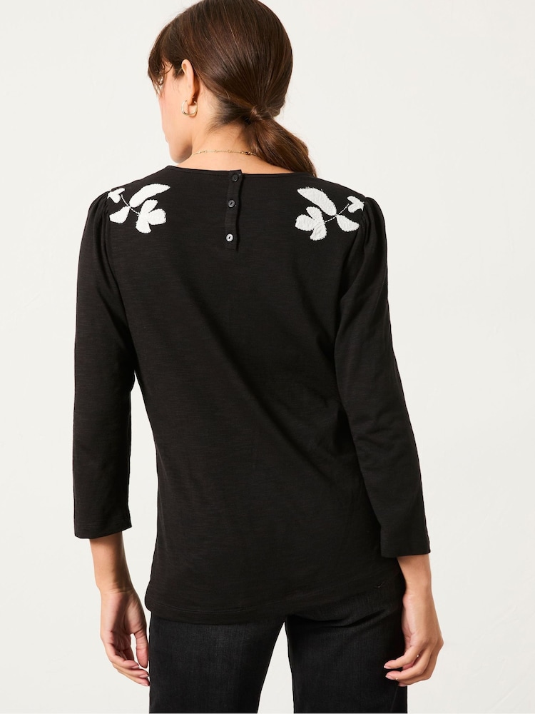 FatFace Ria Black Applique Detail Top - Image 2 of 5