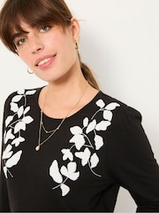 FatFace Ria Black Applique Detail Top - Image 3 of 5