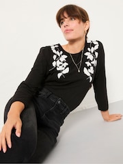 FatFace Ria Black Applique Detail Top - Image 4 of 5