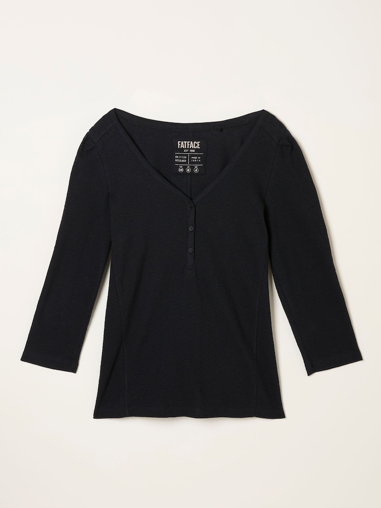 FatFace Connie Black Henley Top - Image 1 of 1