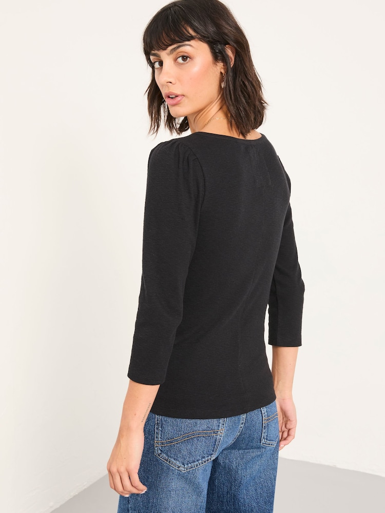 FatFace Connie Black Henley Top - Image 2 of 5